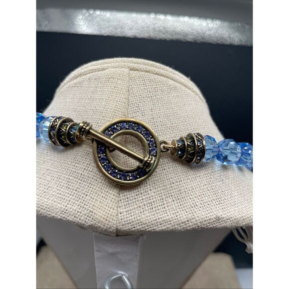 Heidi Daus Blue Crystal Choker Necklace Toggle Clasp - Picture 2 of 10